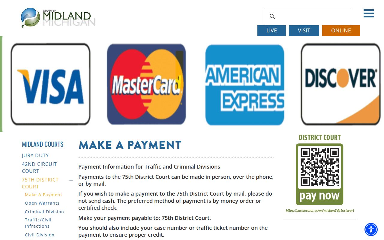 Midland County in person, phone, and mail payment instructions for traffic warrants