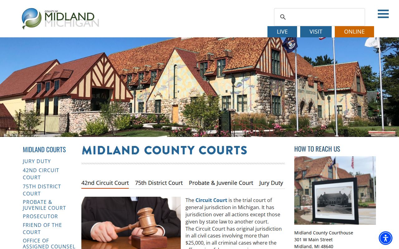 75th District Court divisions and public search links used for Midland County warrant records