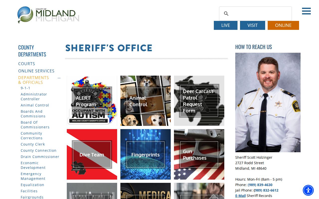 Midland County Sheriff's Office address and phone lines for Midland County active warrant questions