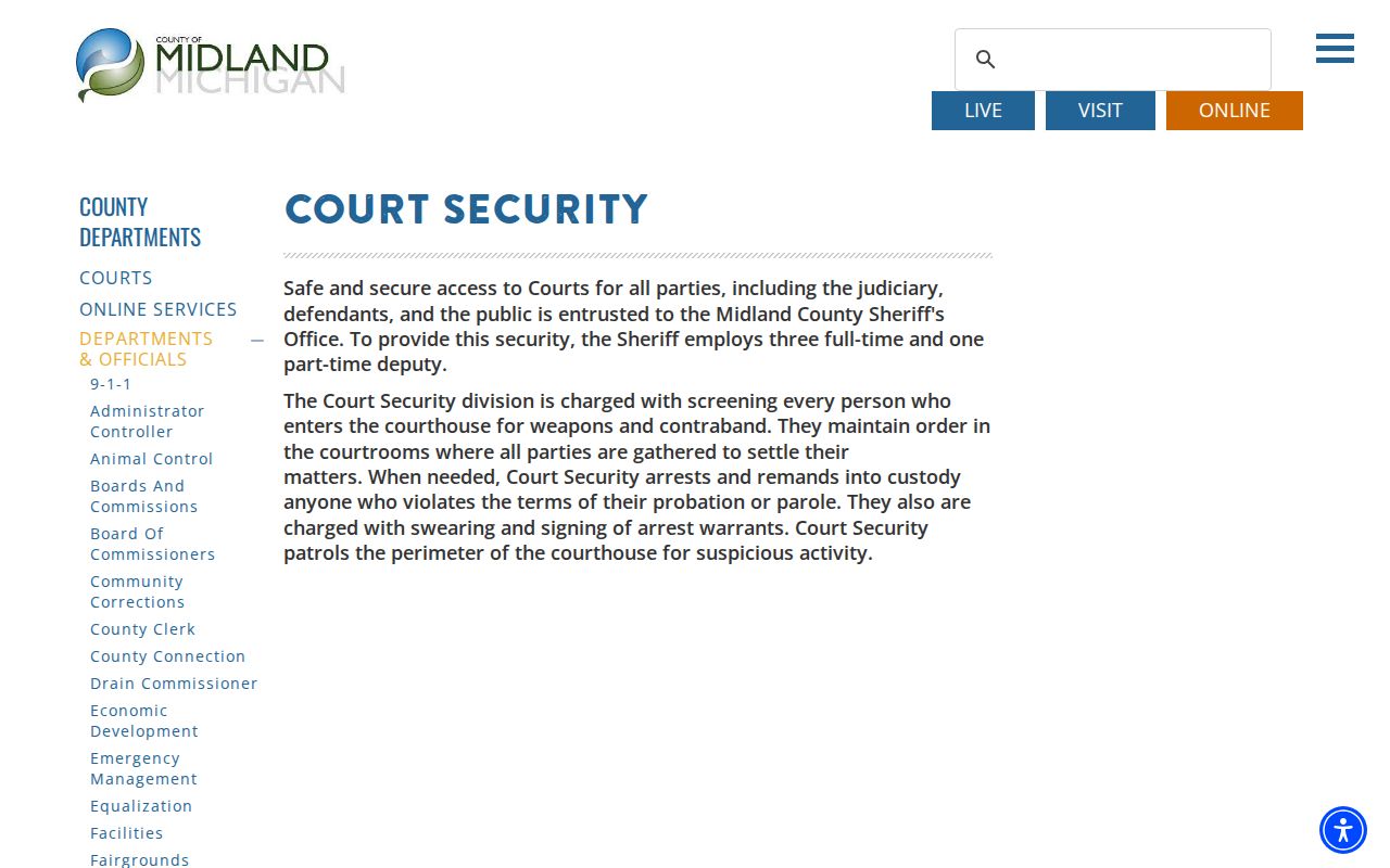 Midland County courthouse screening and security rules for arrest warrant appearances