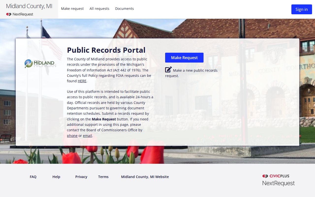 Midland County public records request portal used for city ordinance warrant records
