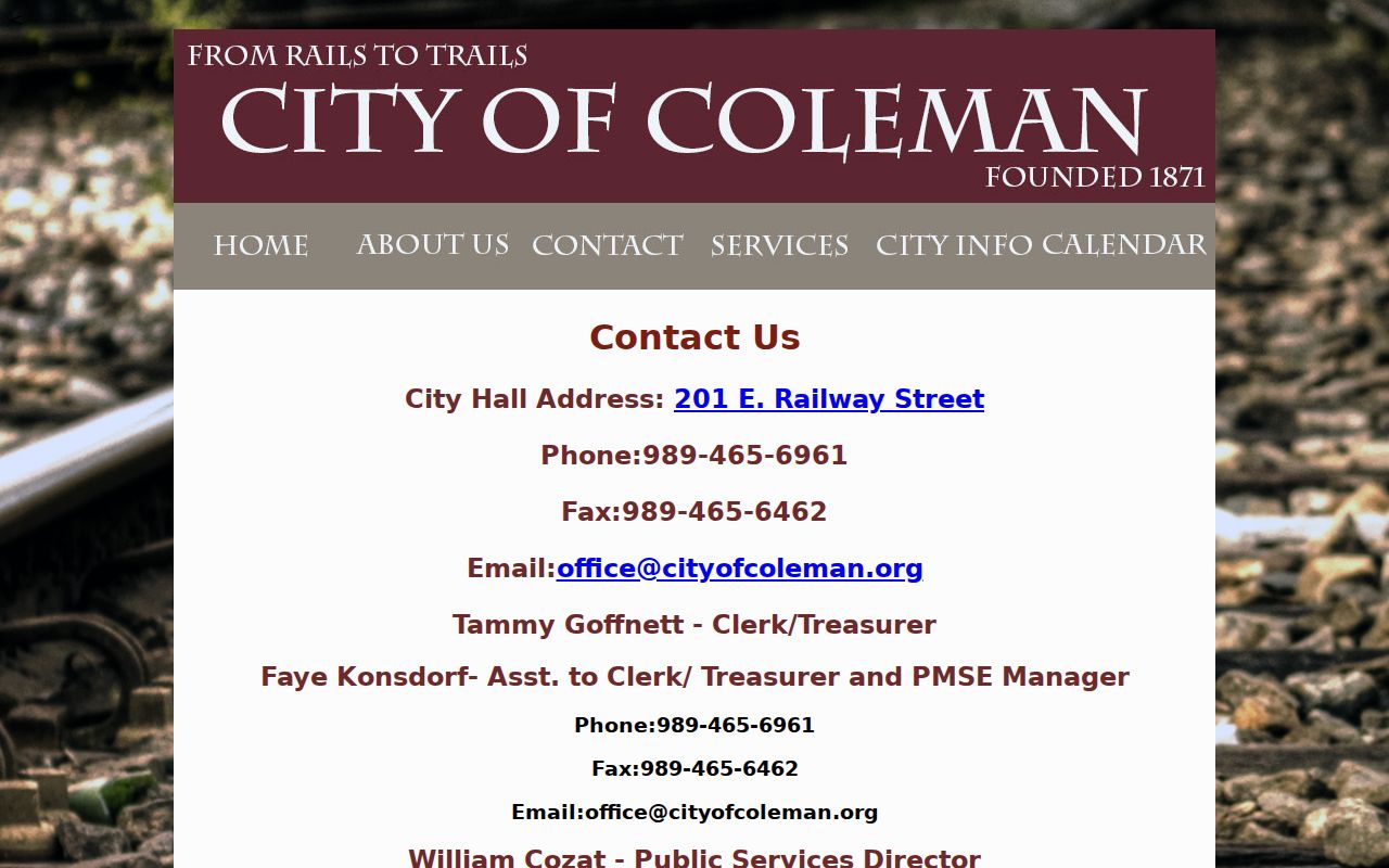 Coleman City Hall and police contact information for Coleman warrant records
