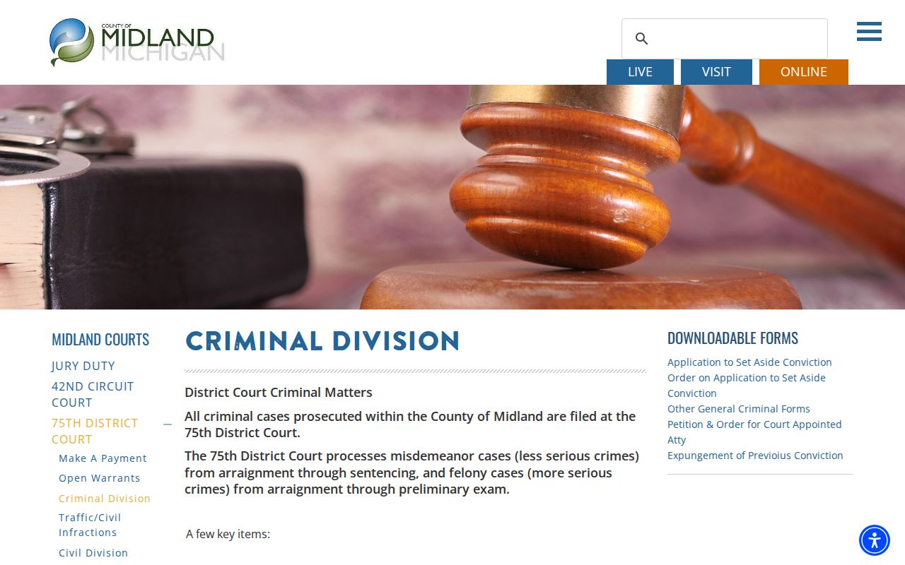 Midland County criminal filing and arraignment description for arrest warrant cases